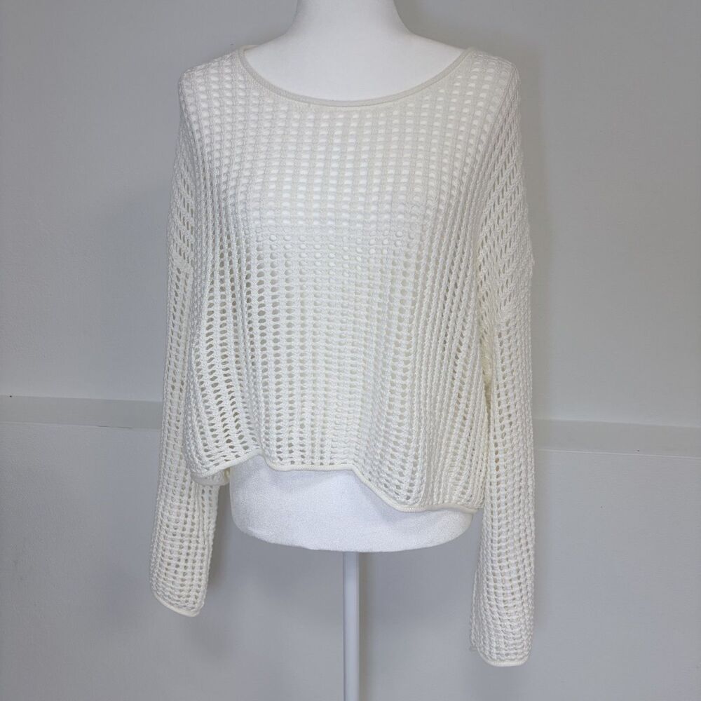 Vans Off The Wall Off White Open Knit Cropped Mesh Sweater Women Size XL
